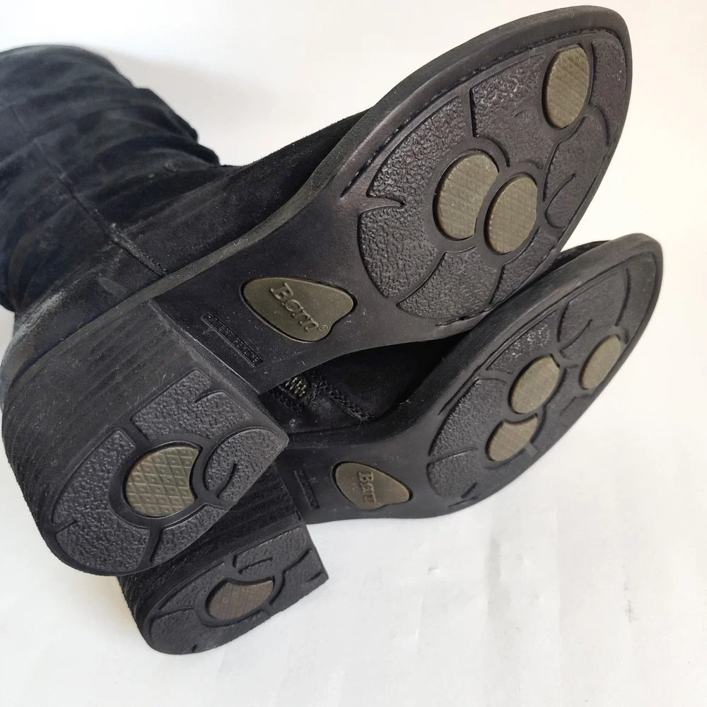 Born Boots Size 7 Knee High Tall Riding Suede Black Slouchy Distressed Lined